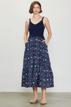 SKIES ARE BLUE Midi Dresses*Amelia Floral Print Midi Dress Navy