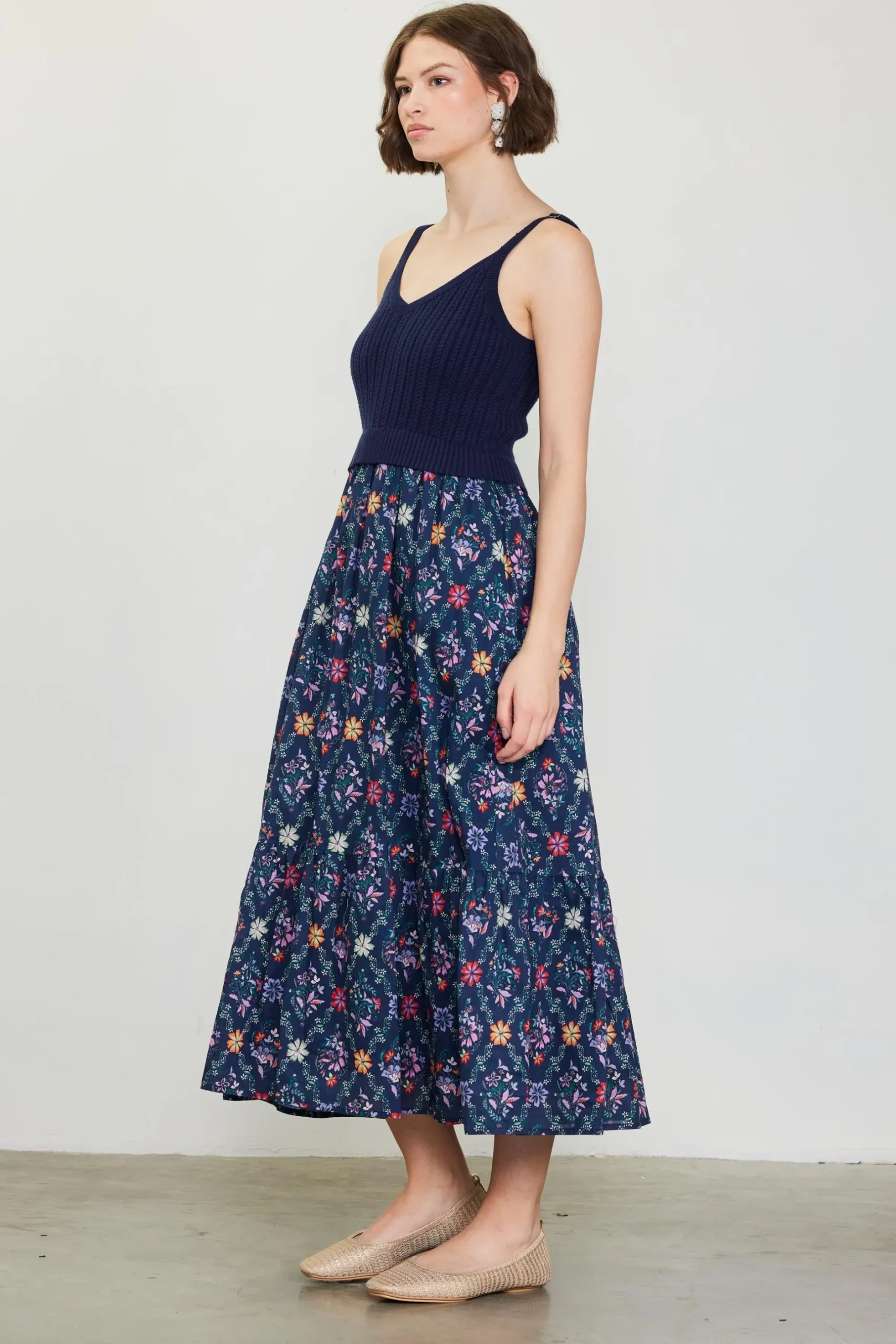 SKIES ARE BLUE Midi Dresses*Amelia Floral Print Midi Dress Navy