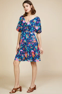 SKIES ARE BLUE Mini Dresses*Aquatic Floral Surplice Short Dress Navy-hyperpink