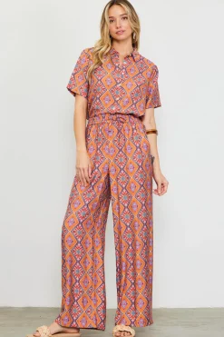SKIES ARE BLUE Pants*Aspen Print Elastic Waist Pants Tuscanblue