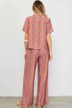 SKIES ARE BLUE Blouses|Short Sleeve Tops*Aspen Print Short Sleeve Blouse Tuscanblue