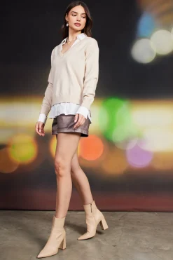 SKIES ARE BLUE Long Sleeve Tops|Sweaters*Blair Mixed Media Sweater Cream-white