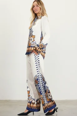 SKIES ARE BLUE Pants*Blythe Floral Print Relaxed Pants Mustard-navy