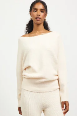 SKIES ARE BLUE Sweaters*Boatneck Ribbed Knit Sweater Cream