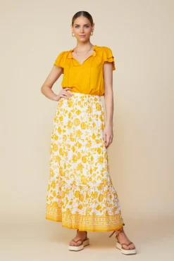 SKIES ARE BLUE Skirts*Border Print Maxi Skirt White-marigold