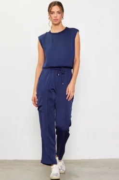 SKIES ARE BLUE Sleeveless Tops*Bubble Hem Muscle Tank Navy