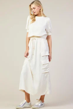 SKIES ARE BLUE Short Sleeve Tops*Bubble Sleeve Top Oatmeal
