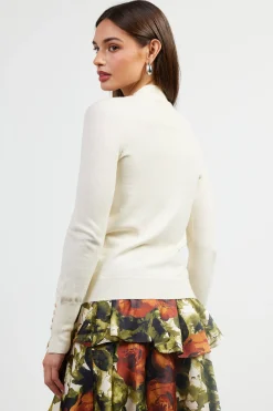 SKIES ARE BLUE Long Sleeve Tops|Sweaters*Button Detail Mock Neck Sweater Cream