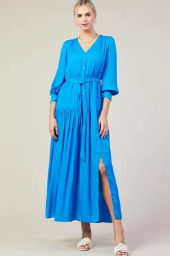 SKIES ARE BLUE Maxi Dresses*Button Detail Tiered Maxi Dress Vividblue