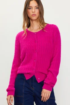 SKIES ARE BLUE Long Sleeve Tops|Sweaters*Cable-Knit Cardigan Magenta