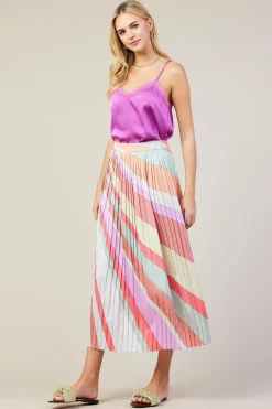 SKIES ARE BLUE Skirts*Carmine Print Pleated Midi Skirt Multistripe