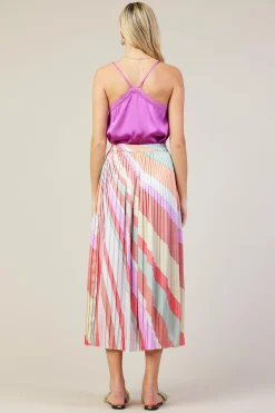 SKIES ARE BLUE Skirts*Carmine Print Pleated Midi Skirt Multistripe