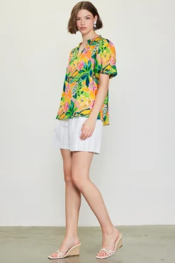 SKIES ARE BLUE Short Sleeve Tops*Celine Floral Print Bubble Sleeve Top Limemango