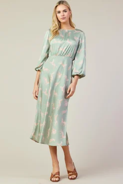 SKIES ARE BLUE Midi Dresses*Cheetah Print Midi Dress Sage