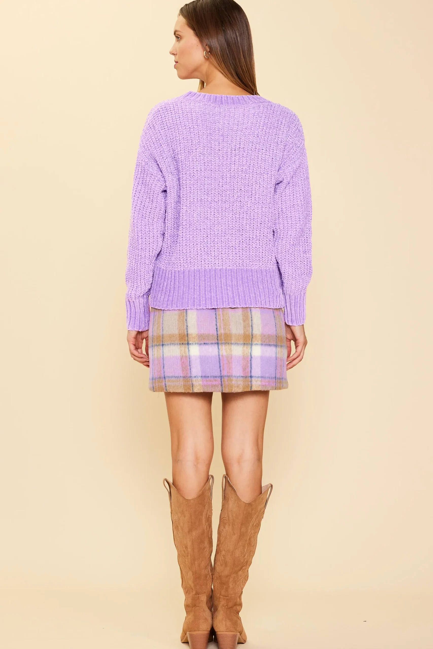 SKIES ARE BLUE Sweaters*Chenille Knit Sweater Lavender