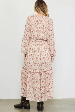 SKIES ARE BLUE Midi Dresses*Chiffon Print Split Midi Dress Ivory-rust