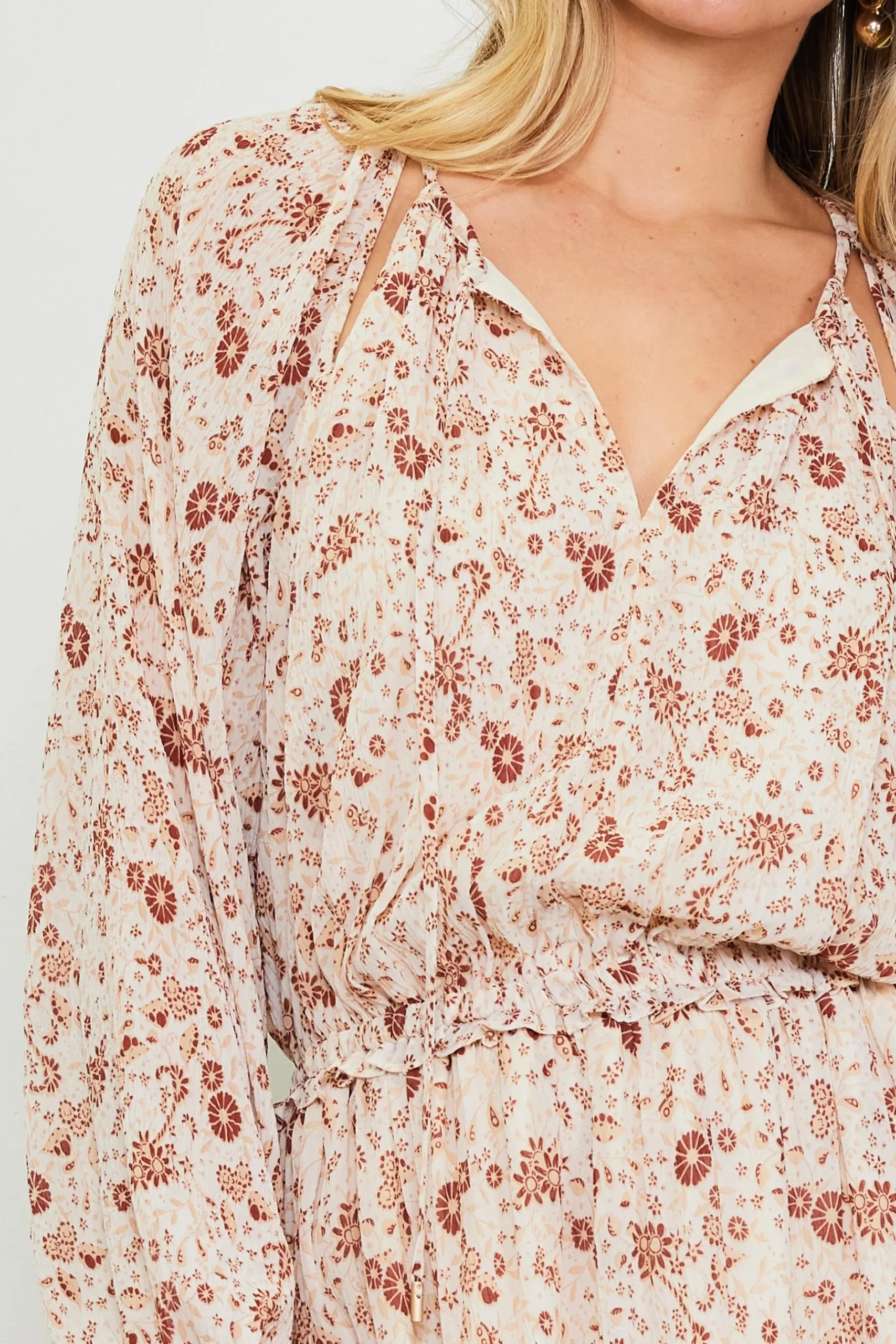 SKIES ARE BLUE Midi Dresses*Chiffon Print Split Midi Dress Ivory-rust