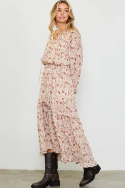 SKIES ARE BLUE Midi Dresses*Chiffon Print Split Midi Dress Ivory-rust
