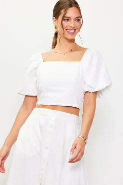 SKIES ARE BLUE Short Sleeve Tops*Cinch-Back Square Neck Top Offwhite