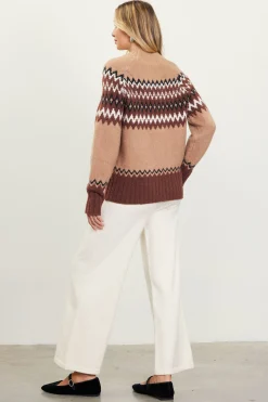 SKIES ARE BLUE Sweaters*Clarke Fair Isle Sweater Tan-chocolate