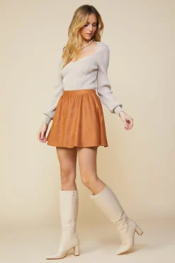 SKIES ARE BLUE Skirts*Coated Ponte Flared Mini Skirt Camel