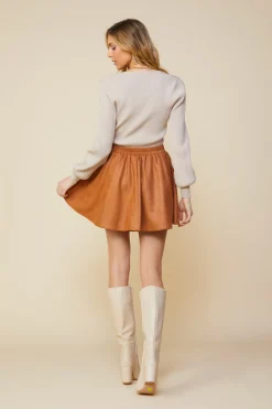 SKIES ARE BLUE Skirts*Coated Ponte Flared Mini Skirt Camel