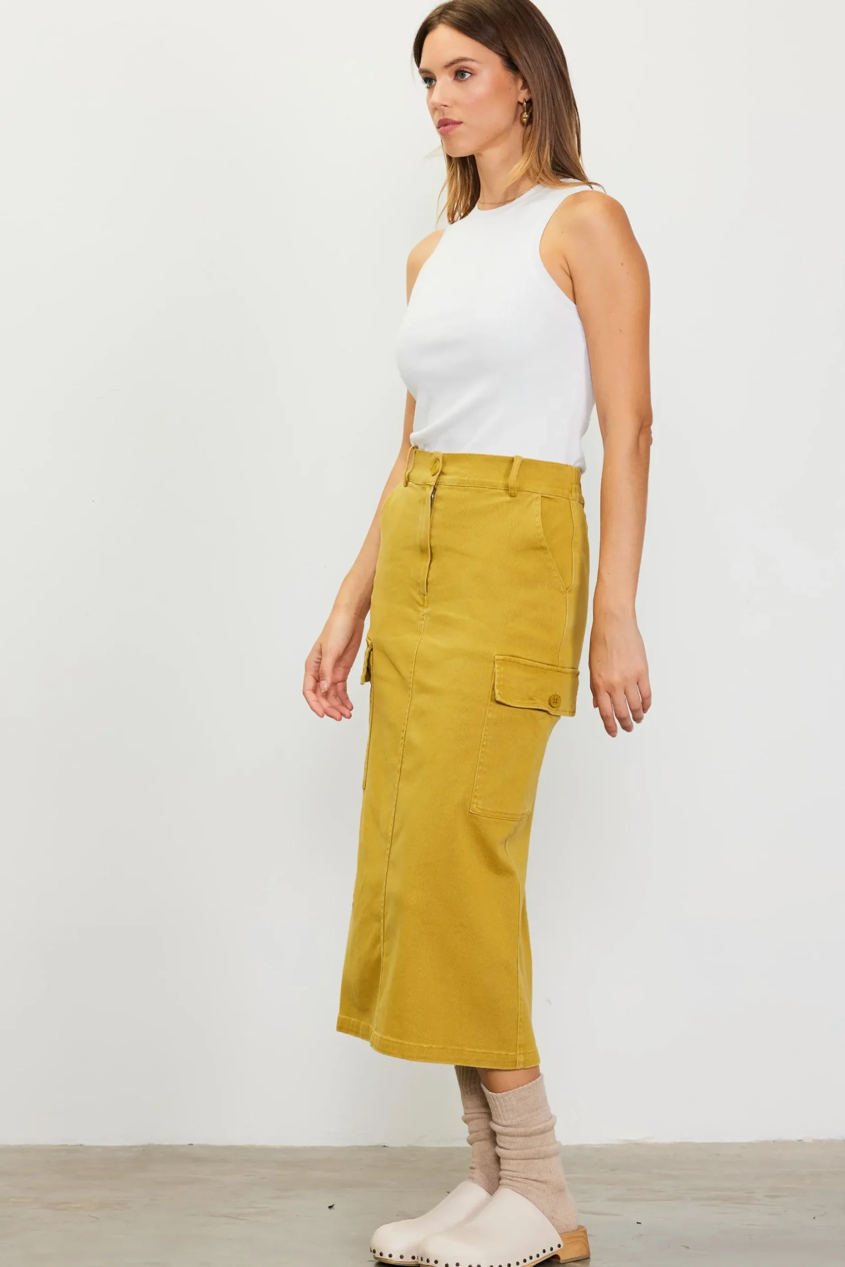 SKIES ARE BLUE Skirts*Cotton Twill Cargo Skirt Goldengreen