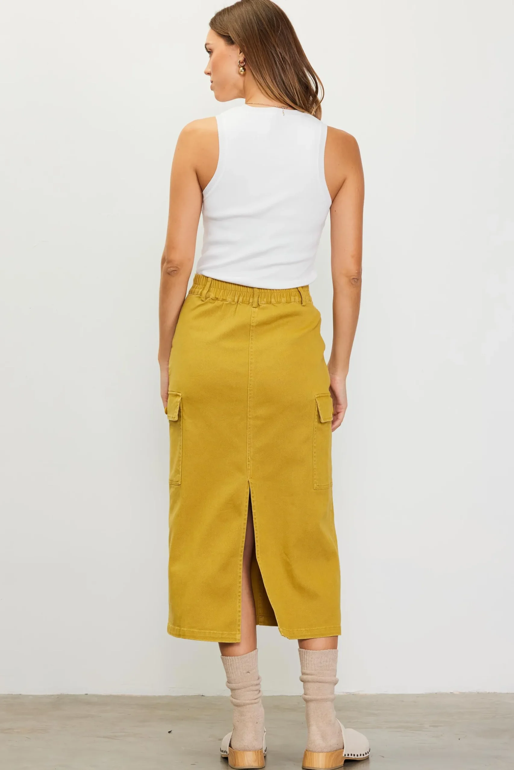 SKIES ARE BLUE Skirts*Cotton Twill Cargo Skirt Goldengreen