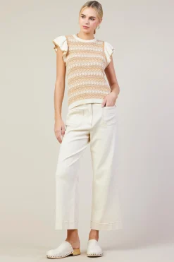 SKIES ARE BLUE Pants*Cotton Twill Crop Pants Ivory