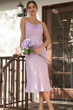 SKIES ARE BLUE Midi Dresses*Cowl Neck Bias Dress Lilac