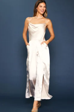 SKIES ARE BLUE Jumpsuits*Cowl Neckline Satin Jumpsuit Champagne