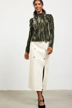 SKIES ARE BLUE Long Sleeve Tops*Crinkled Velvet Mock Neck Top Astrogreen