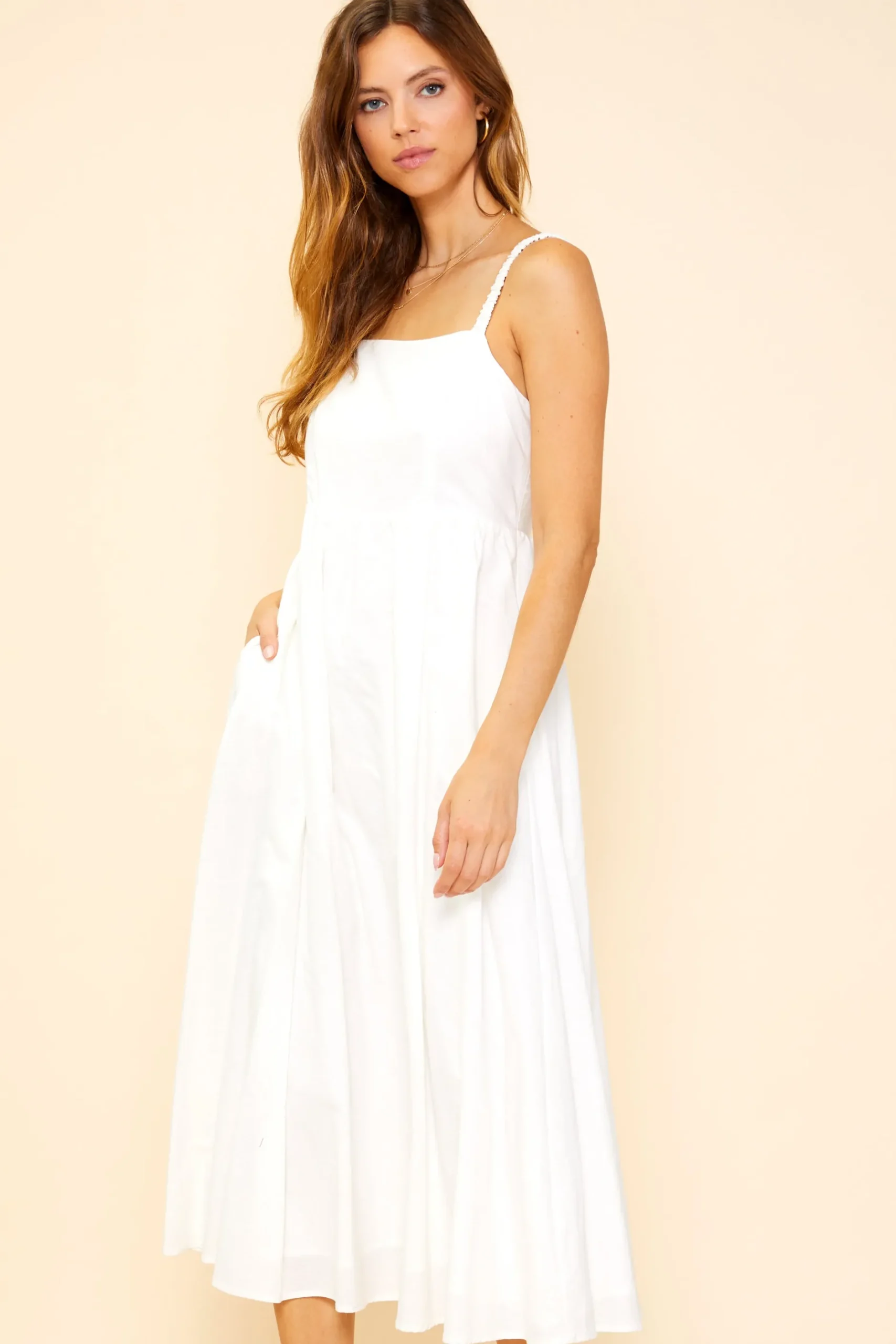 SKIES ARE BLUE Midi Dresses*Criss Cross Back Tie Midi Dress White