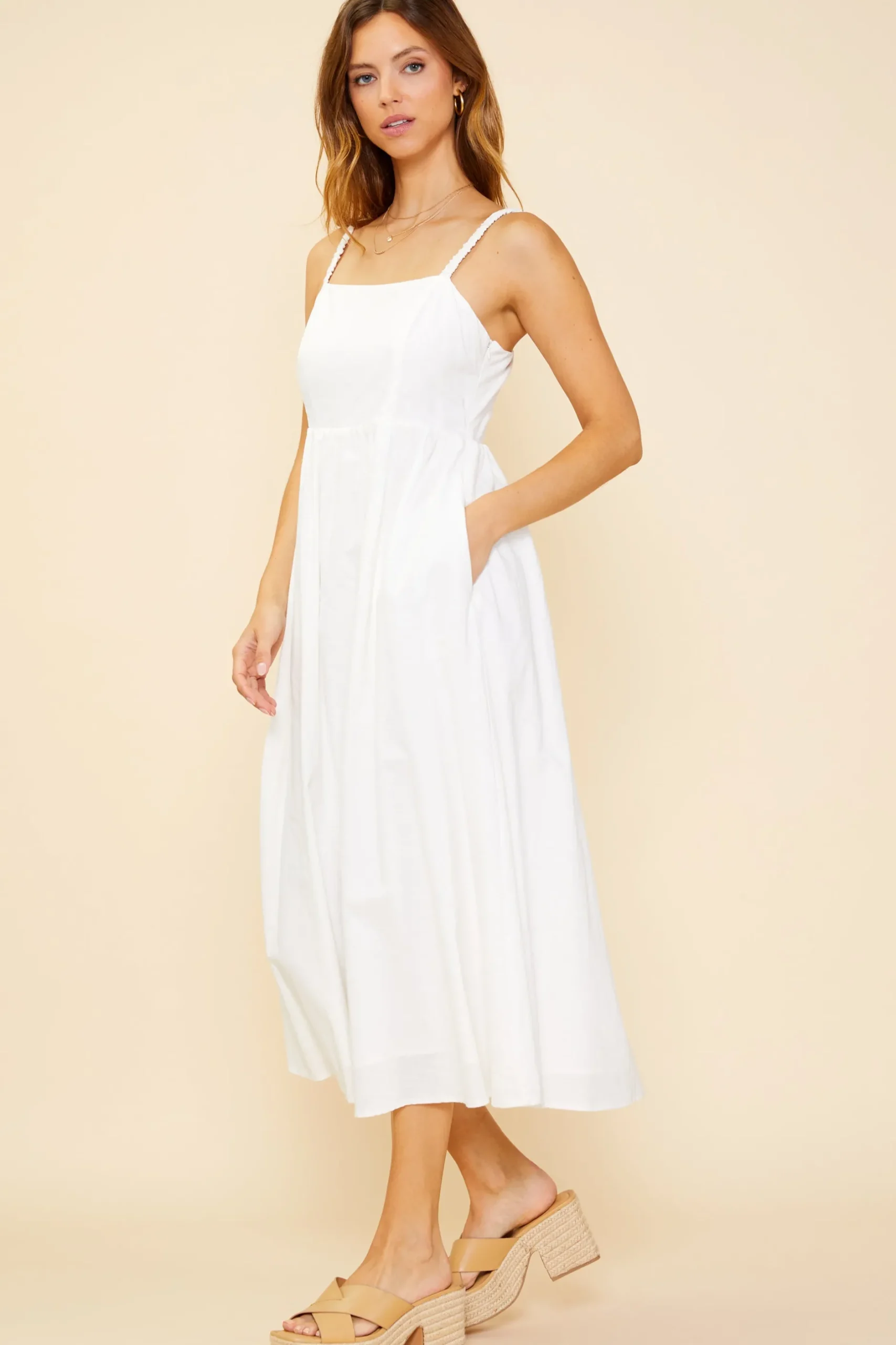 SKIES ARE BLUE Midi Dresses*Criss Cross Back Tie Midi Dress White