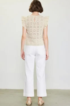 SKIES ARE BLUE Sleeveless Tops*Crochet Flutter Sleeve Top Natural