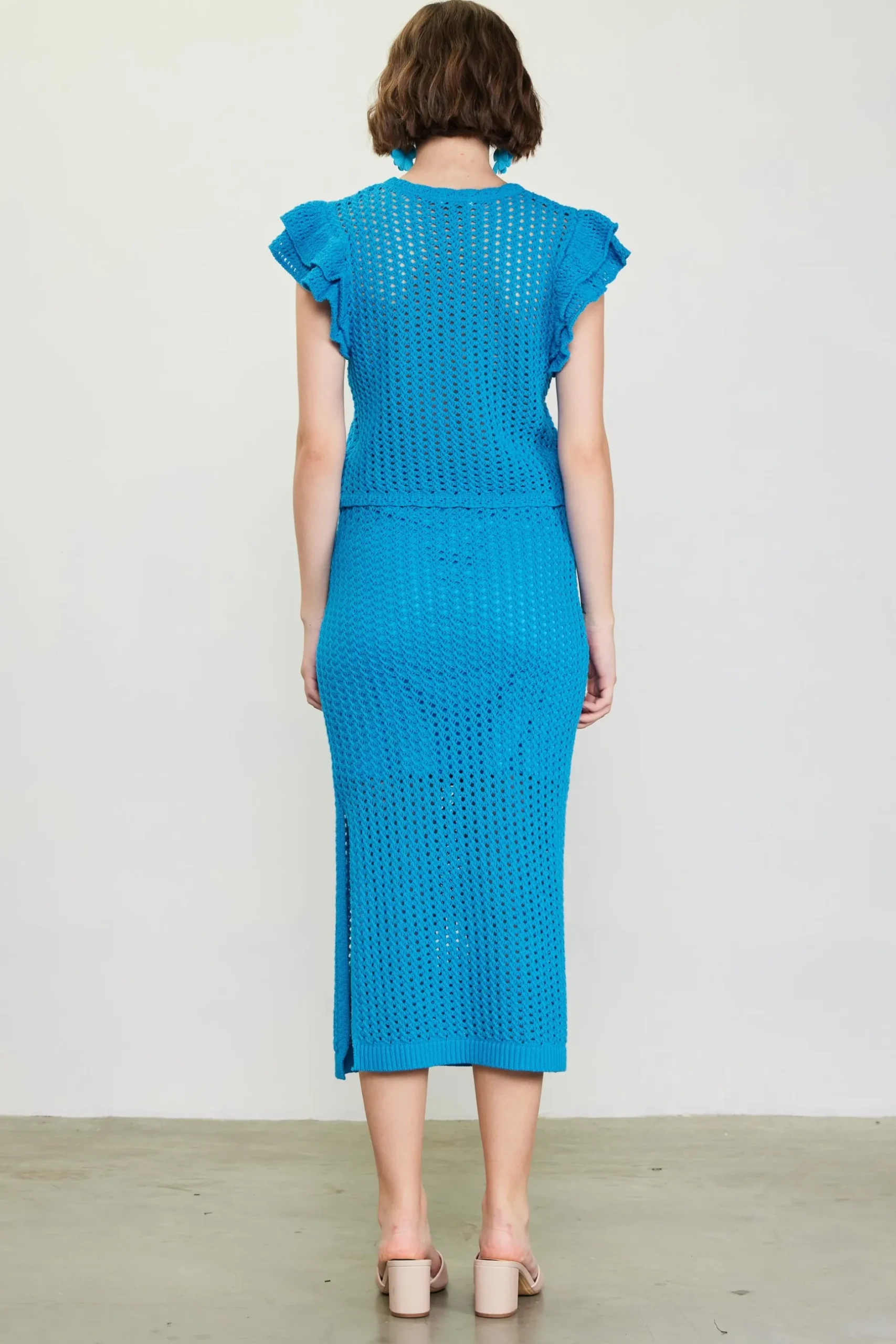 SKIES ARE BLUE Skirts*Crochet Midi Skirt Turquoise
