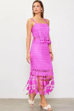 SKIES ARE BLUE Skirts*Crochet Midi Skirt with Fringe Detail Roseviolet