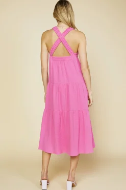 SKIES ARE BLUE Maxi Dresses*Cross Back Tiered Maxi Dress Bubblegum