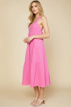 SKIES ARE BLUE Maxi Dresses*Cross Back Tiered Maxi Dress Bubblegum