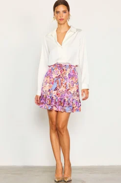 SKIES ARE BLUE Skirts*Dahlia Print Smocked Mini Skirt Mauve-cream