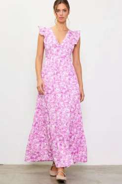 SKIES ARE BLUE Maxi Dresses*Daphne Floral Print Ruffled Maxi Dress Pinkmagnolia