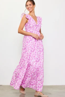 SKIES ARE BLUE Maxi Dresses*Daphne Floral Print Ruffled Maxi Dress Pinkmagnolia