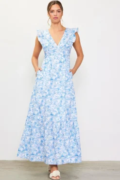 SKIES ARE BLUE Maxi Dresses*Daphne Floral Print Ruffled Maxi Dress Frenchblue