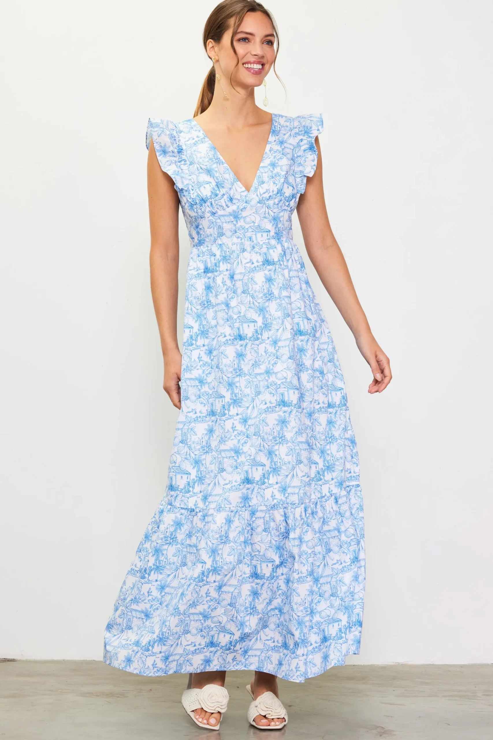 SKIES ARE BLUE Maxi Dresses*Daphne Floral Print Ruffled Maxi Dress Frenchblue