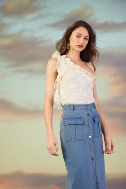SKIES ARE BLUE Skirts*Denim Button Down Midi Skirt Bluedenim