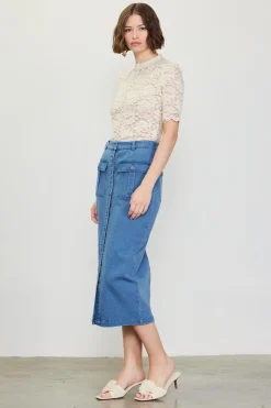 SKIES ARE BLUE Skirts*Denim Button Down Midi Skirt Bluedenim