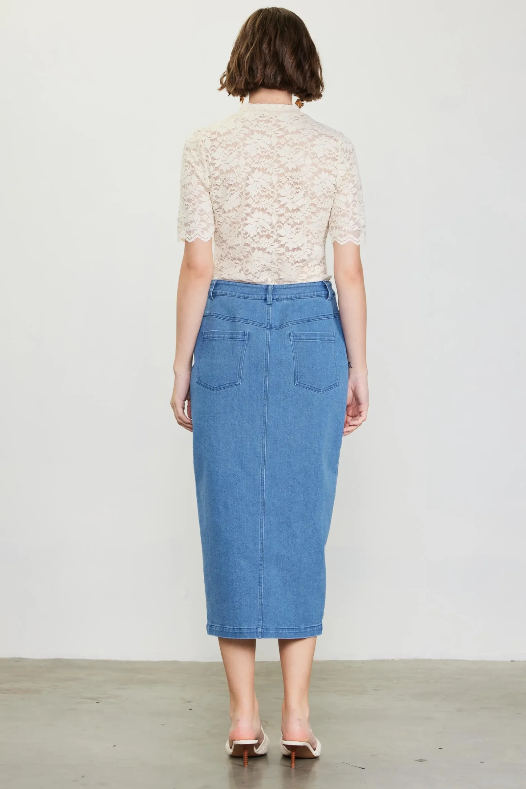 SKIES ARE BLUE Skirts*Denim Button Down Midi Skirt Bluedenim