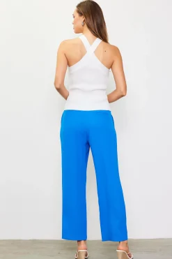 SKIES ARE BLUE Sleeveless Tops*Detachable Rosette Knit Halter Top White