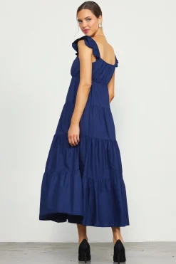 SKIES ARE BLUE Maxi Dresses*Diana Poplin Maxi Dress Navy