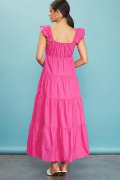 SKIES ARE BLUE Maxi Dresses*Diana Poplin Maxi Dress Flamingo